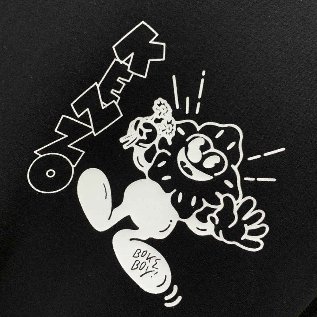 遊び心いっぱい BOKE BOY プリント クルーネック ケンゾー Tシャツ コピー ブラック-1