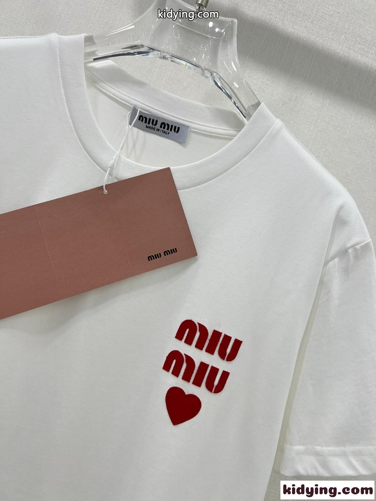 ベーシック ハート ロゴ コットン 半袖Tシャツ ミュウミュウ Tシャツ コピー ホワイト-2