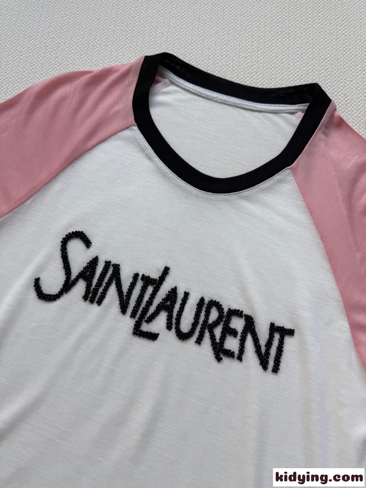 カジュアル 配色 ラグランスリーブ イヴ・サンローラン Tシャツ 偽物 長袖Tシャツ-2