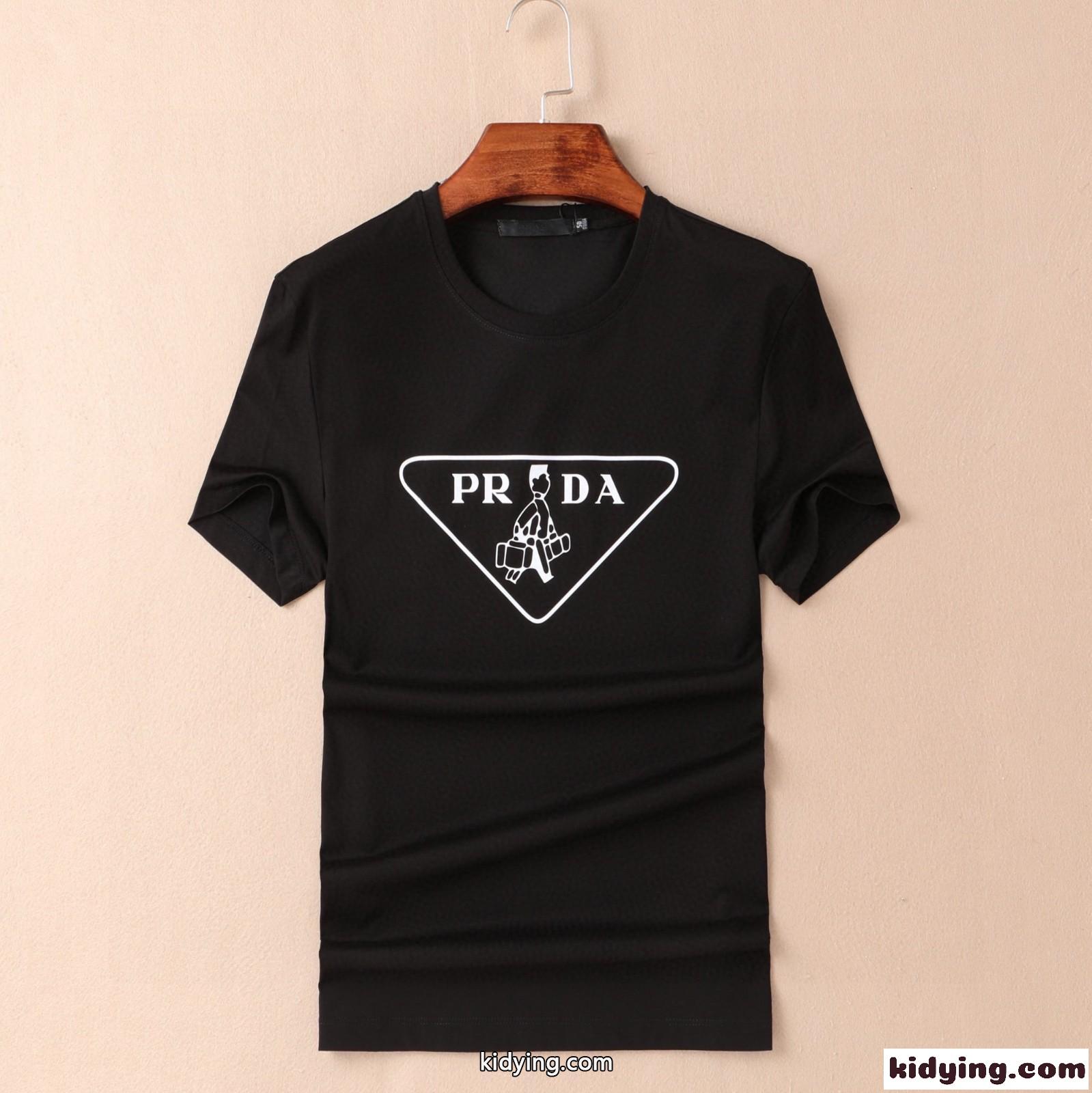 定番 人気 着回し プリント クルーネック プラダ 半袖tシャツ コピー シルケット コットン-0