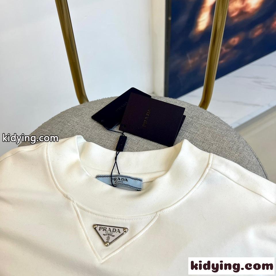 ベーシック 上品 合わせやすい 長袖Tシャツ プラダ Tシャツ 偽物 ホワイト-0