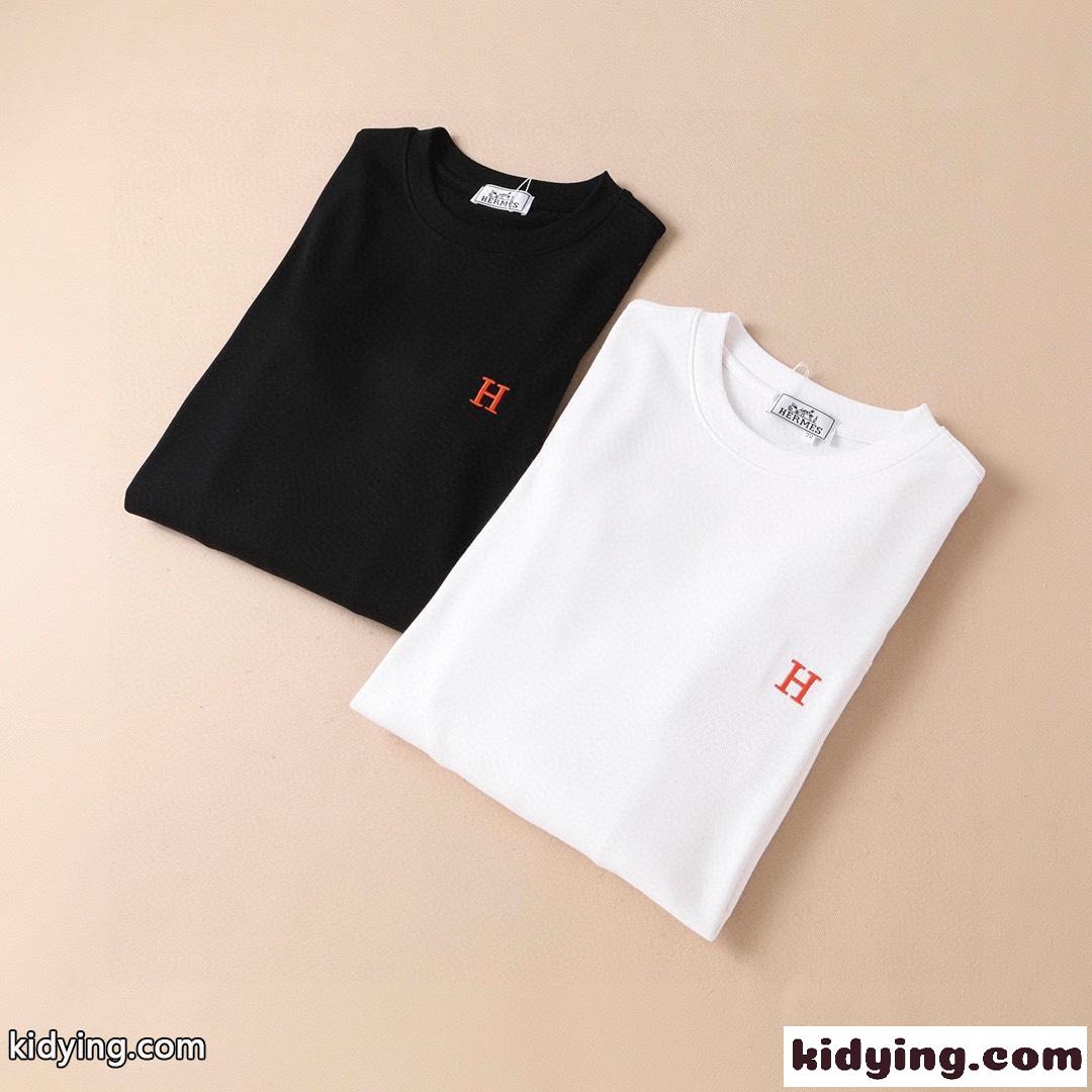 ベーシック ファッション エルメス tシャツ メンズ コピー プルオーバー 長袖 ホワイト ブラック ロゴ 刺繍-4
