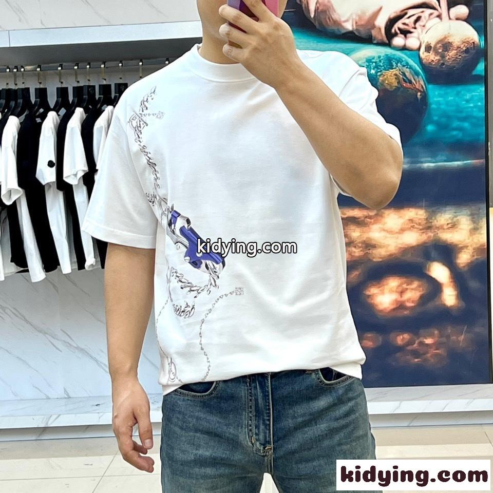 カジュアル プリント コットンTシャツ バーバリー 半袖Tシャツ コピー ホワイト-1