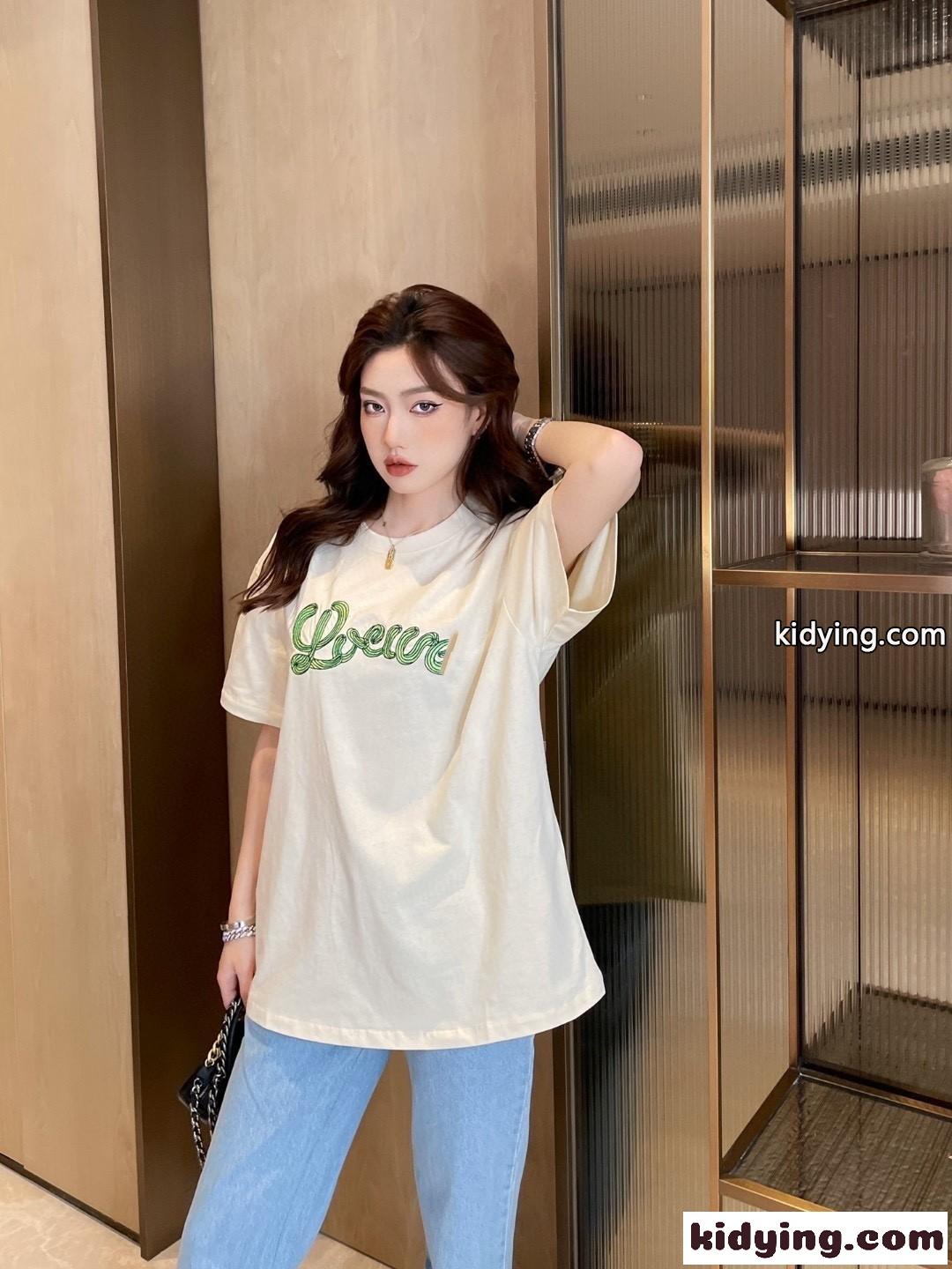 人気 ゆったり ロゴ 刺繍 クルーネック ロエベ tシャツ コピー 半袖 体型カバー 半袖 トップス-4