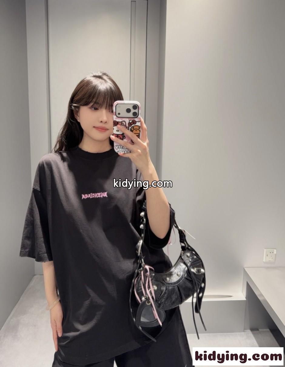 ロゴ入り オーバーサイズ 半袖Tシャツ バレンシアガ Tシャツ 偽物 ユニセックス-3