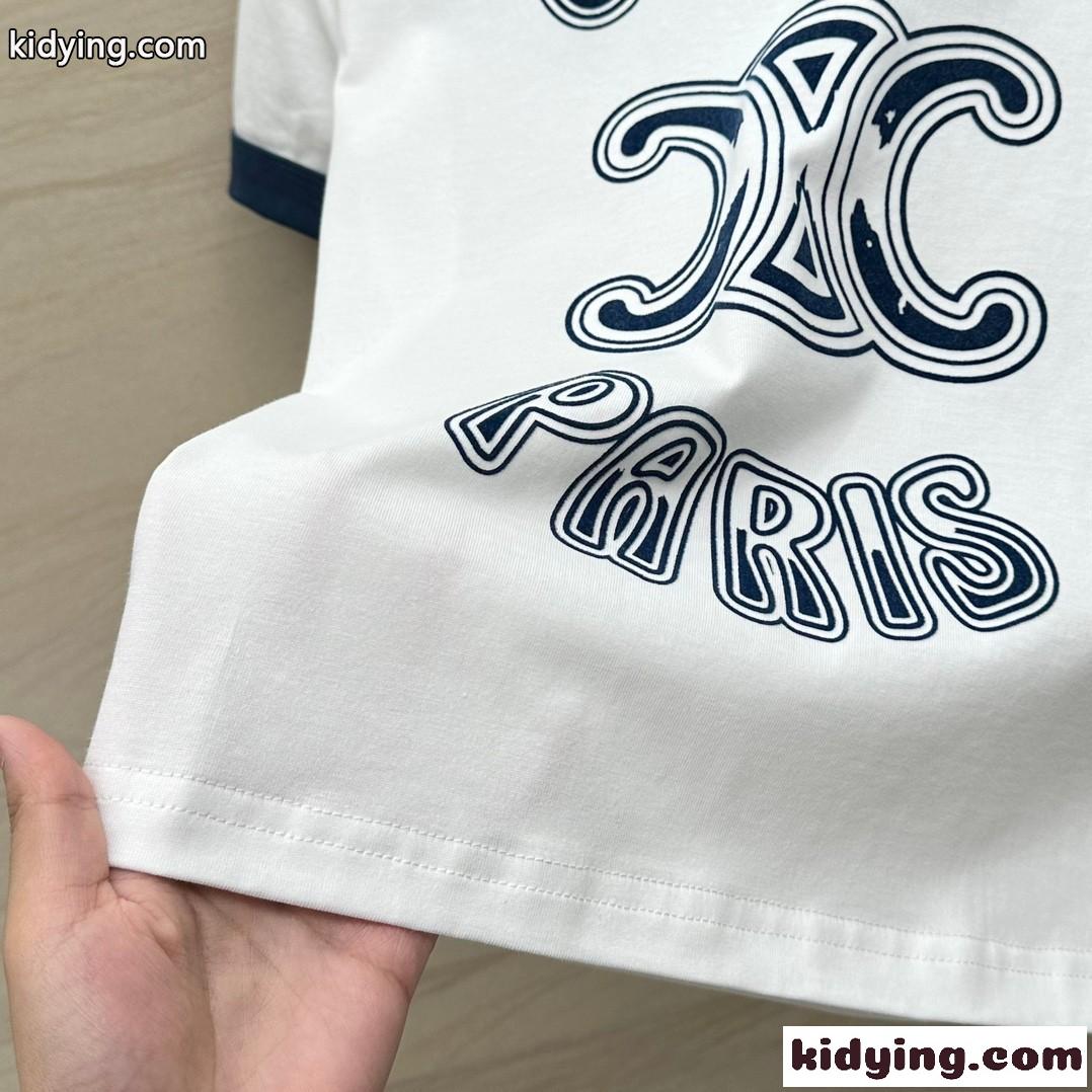 定番 人気 ロゴ クルーネック 半袖Tシャツ セリーヌ Tシャツ コピー ホワイト-3