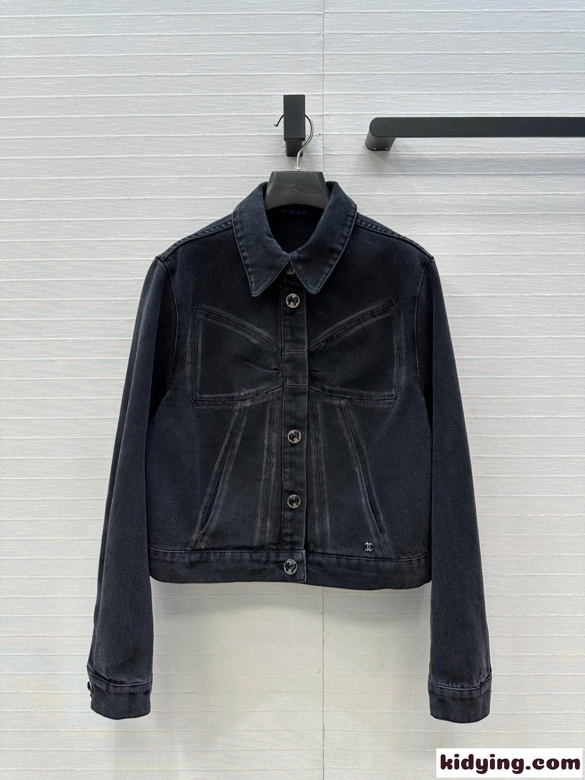 カジュアル リボンモチーフ デニムジャケット シャネル ジャケット コピー ブラック-0