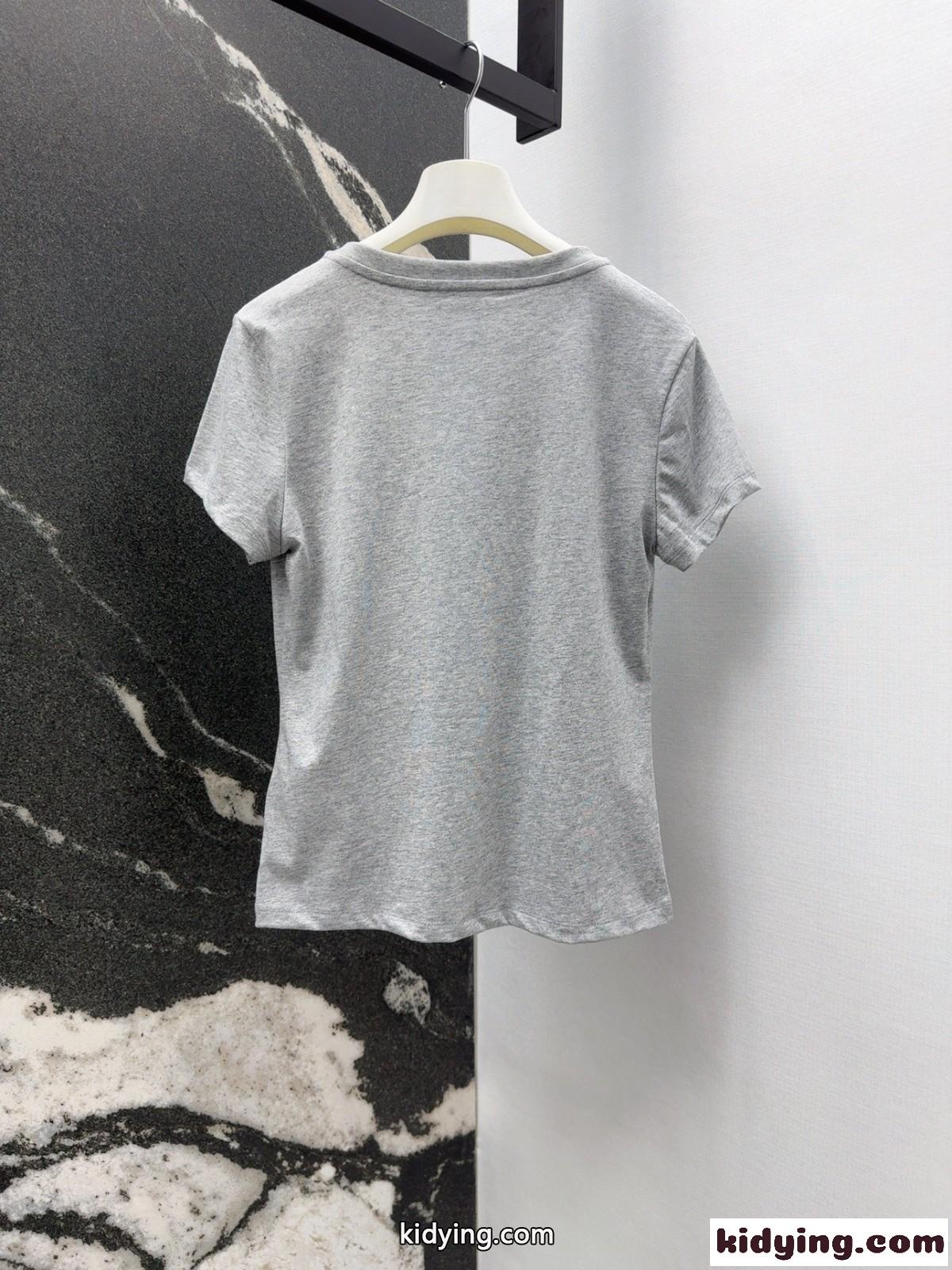 シンプル ロゴ刺繍 Vネック 半袖Tシャツ ラルフローレン Tシャツ コピー グレー-0
