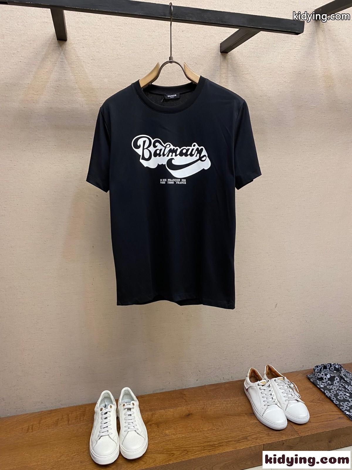 バルマン Tシャツ コピー シンプル ロゴ入り クルーネック 半袖Tシャツ ブラック-2