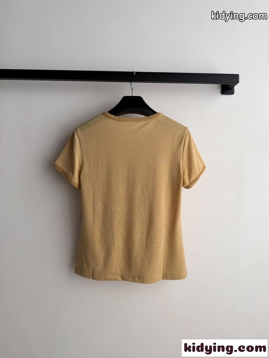 コットンリネン 半袖Tシャツ セリーヌ Tシャツ コピー イエロー-1