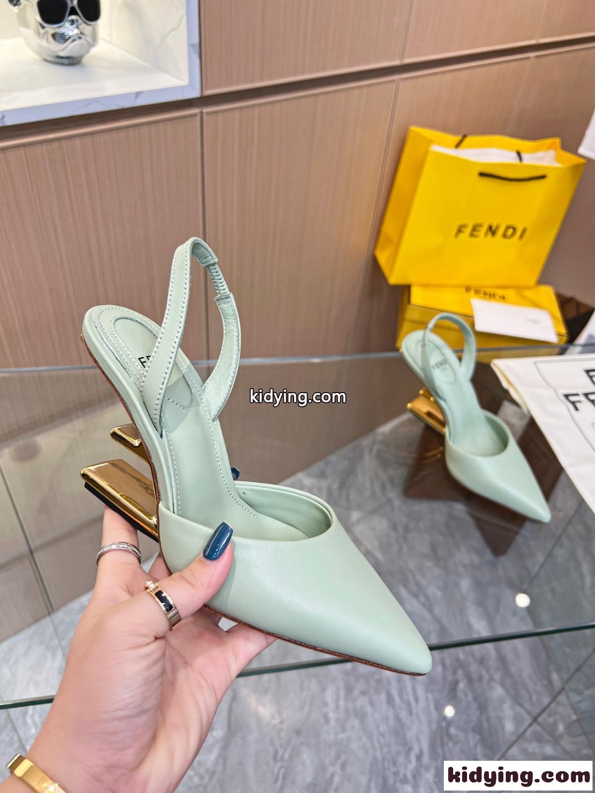 洗練された フェンディ ファースト スリングバックシューズ ハイヒール コピー グリーン-3