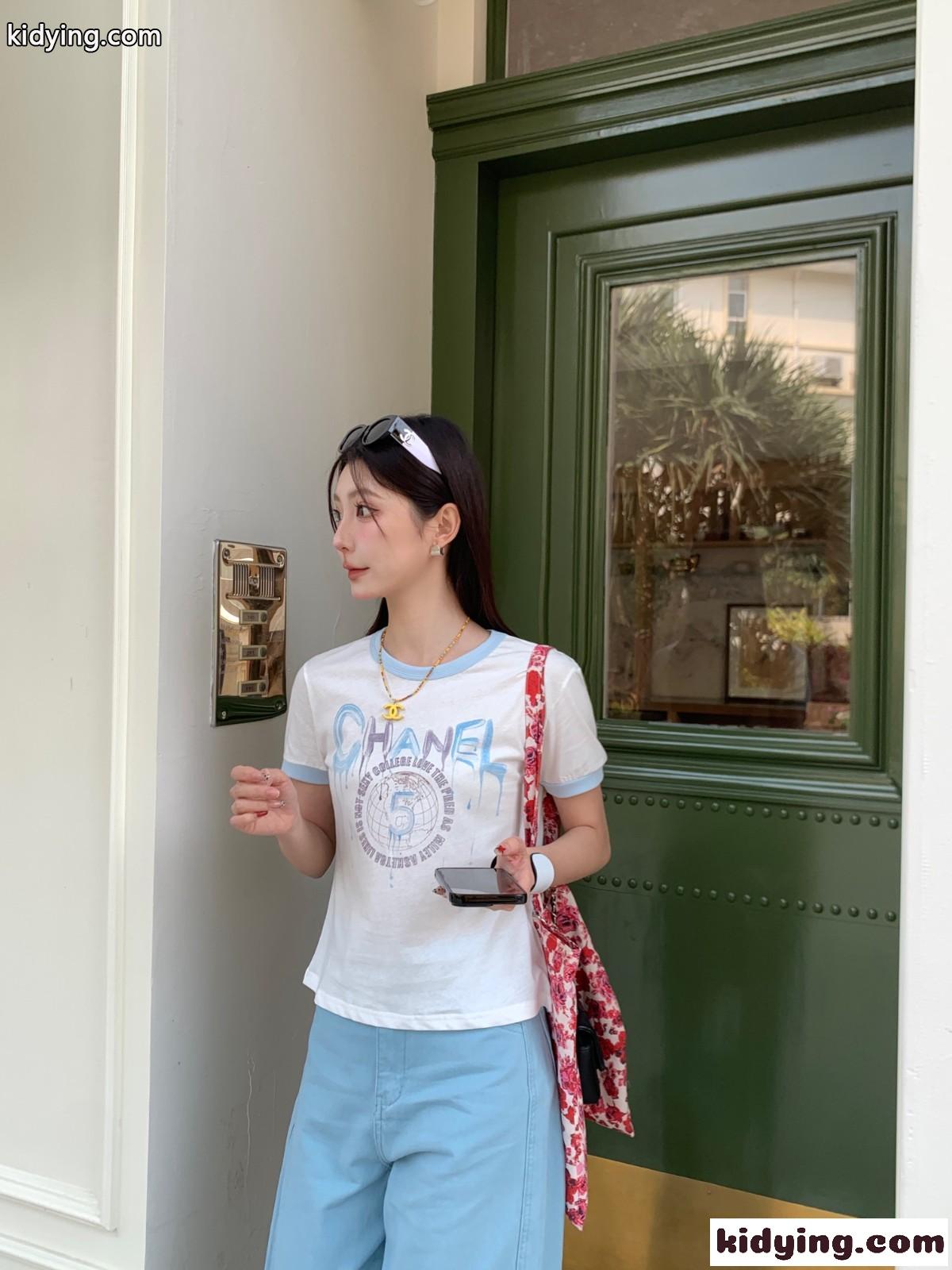 カジュアル おしゃれ コットン 半袖Tシャツ シャネル Tシャツ コピー ホワイト-4