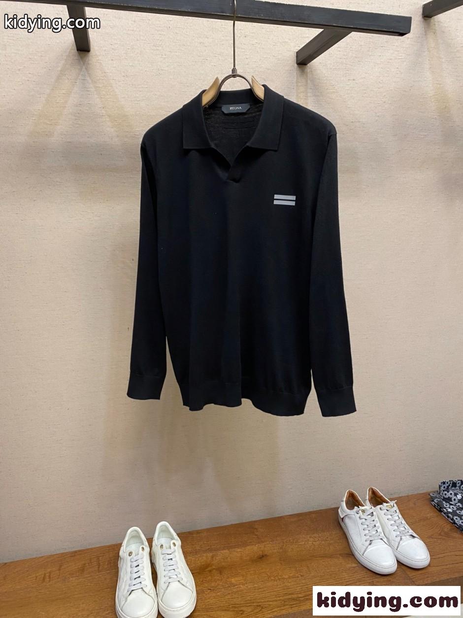 上品 カジュアル スキッパー ニットポロシャツ エルメネジルド・ゼニア ニット 偽物 ブラック-1