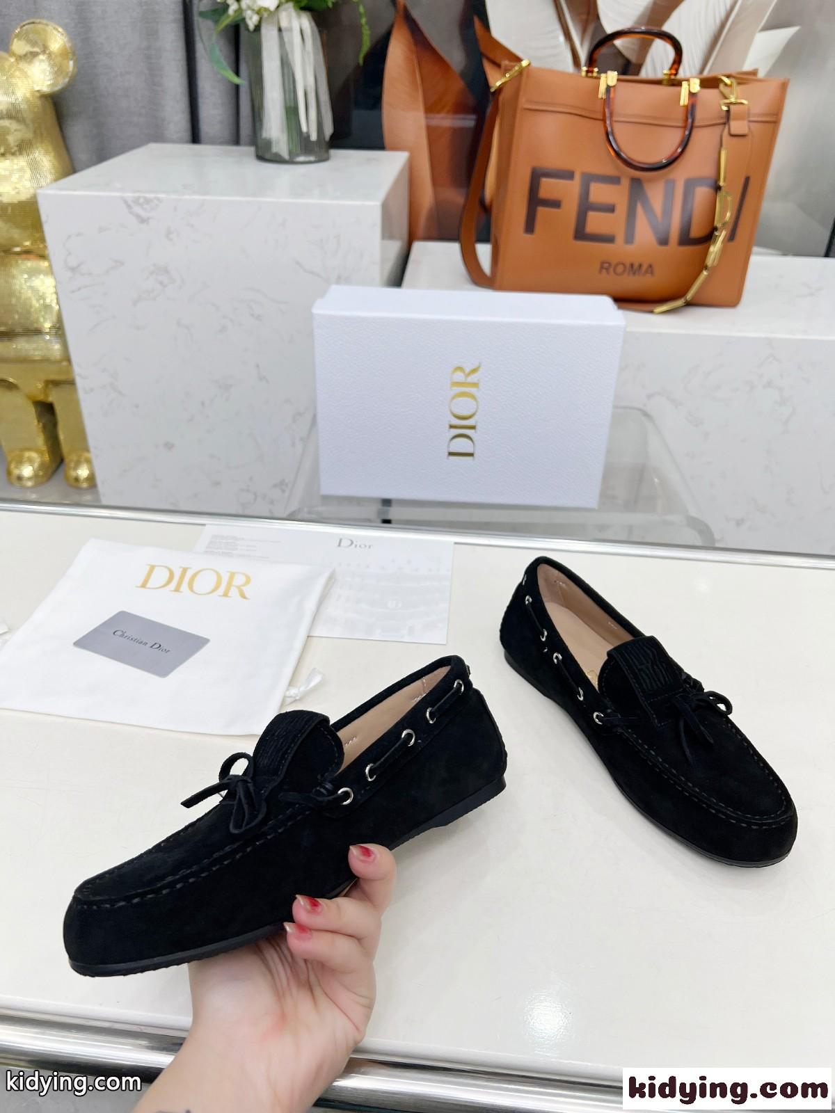カジュアル エレガント Miss Dior Street ローファー スーパーコピー スエード ブラック-4