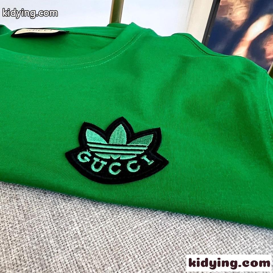 ADIDAS X GUCCI コットン クルーネック Tシャツ グッチ Tシャツ コピー 男女兼用 グリーン-3