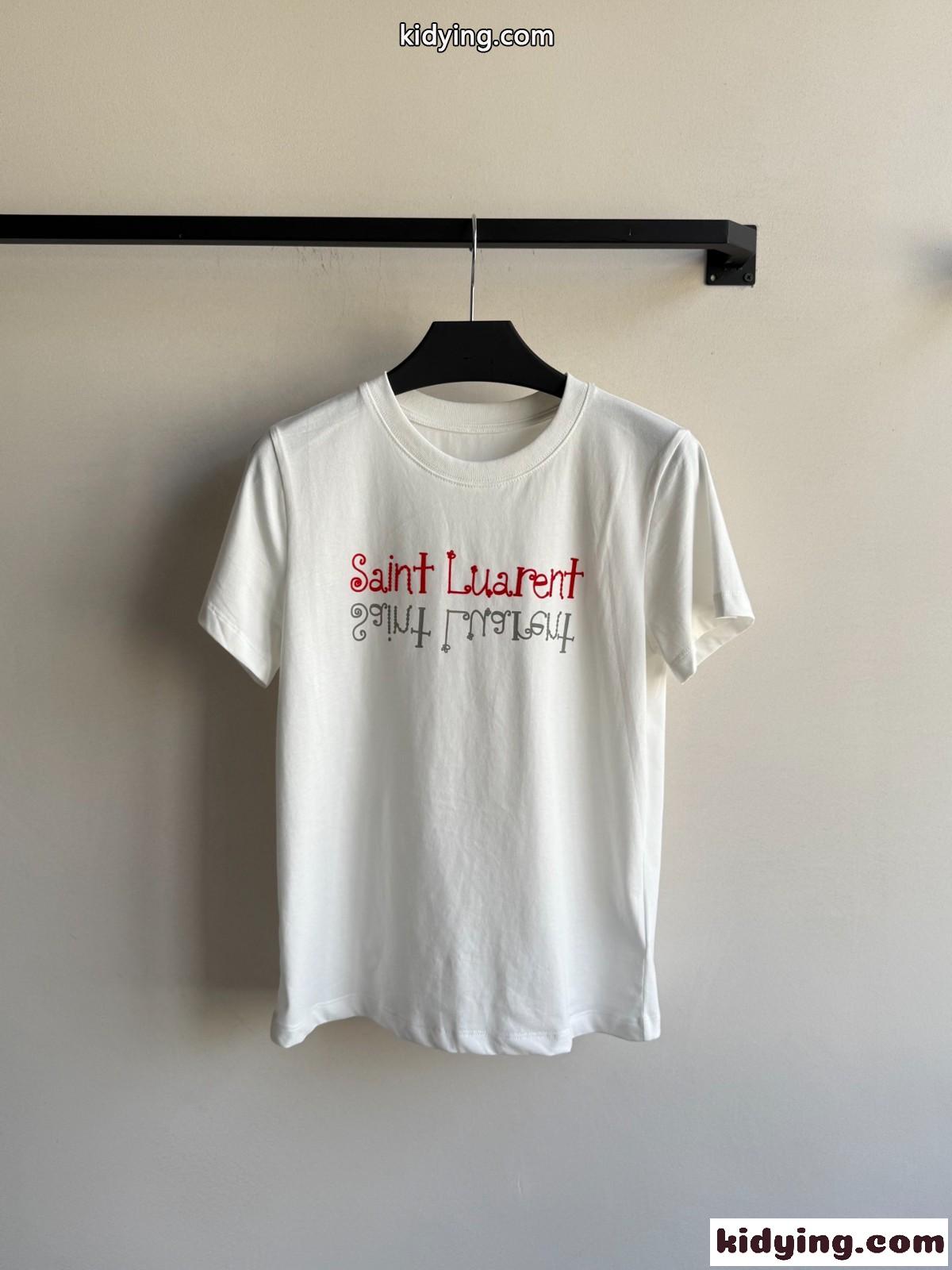 シンプル ロゴ クルーネック 半袖Tシャツ イヴ・サンローラン Tシャツ コピー ホワイト-1