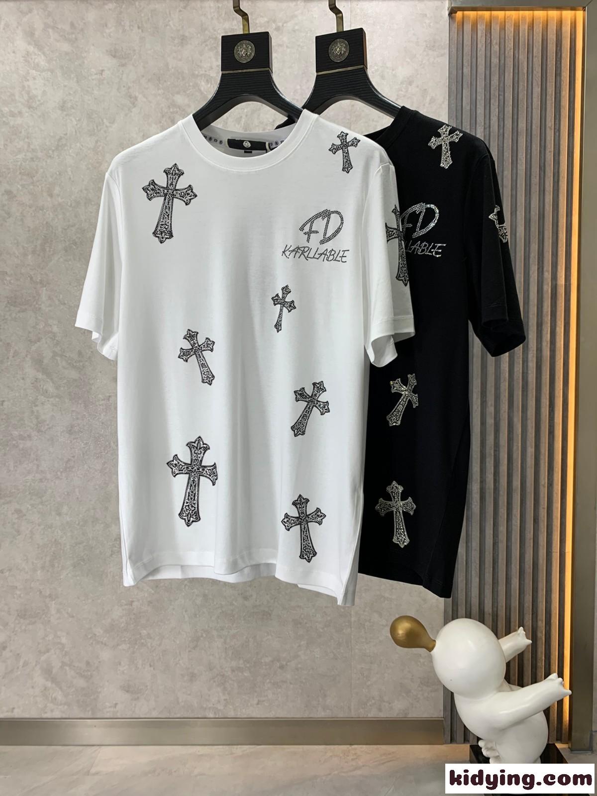 ユニセックス ファッション クルーネック 半袖Tシャツ クロムハーツ Tシャツ コピー-0