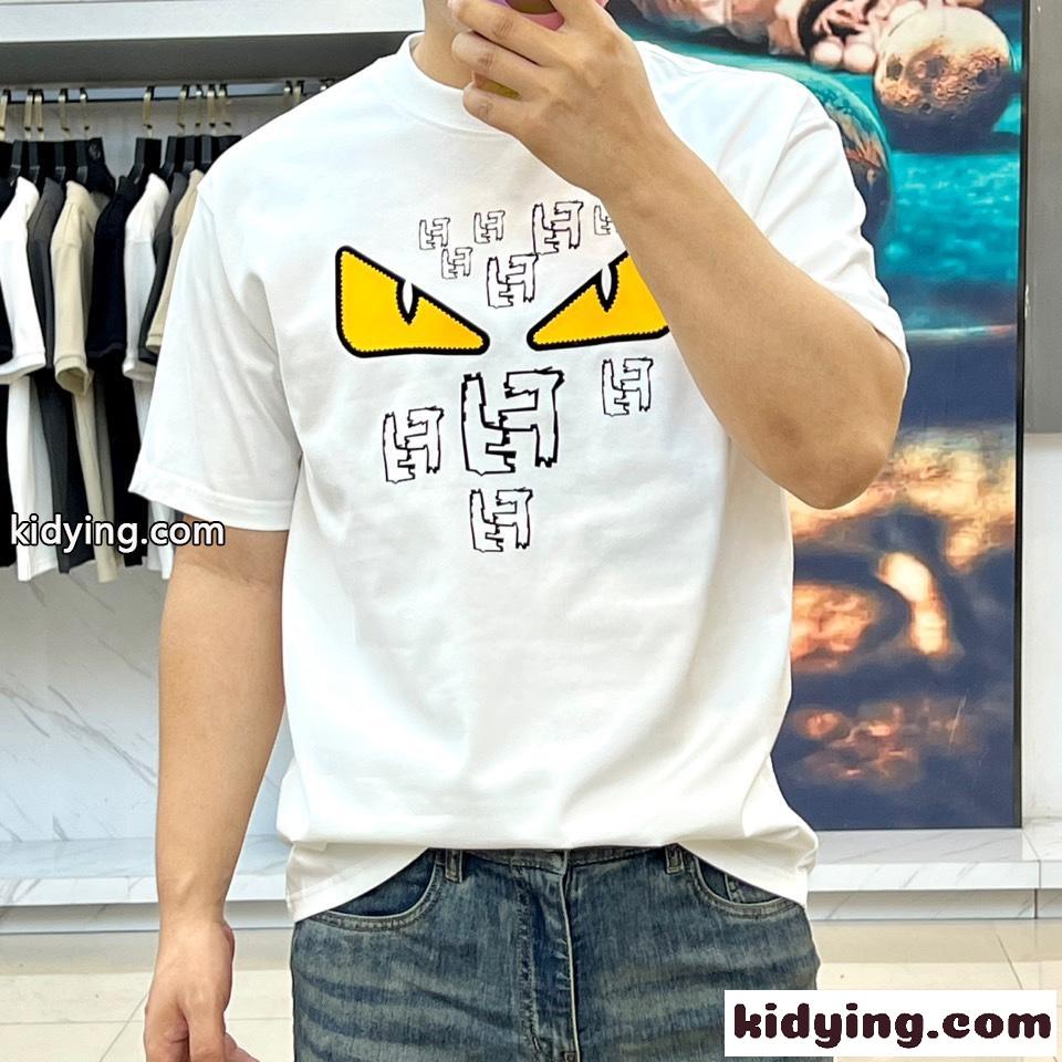 フェンディ Tシャツ 偽物 カジュアル プリント コットン 半袖Tシャツ ホワイト-1