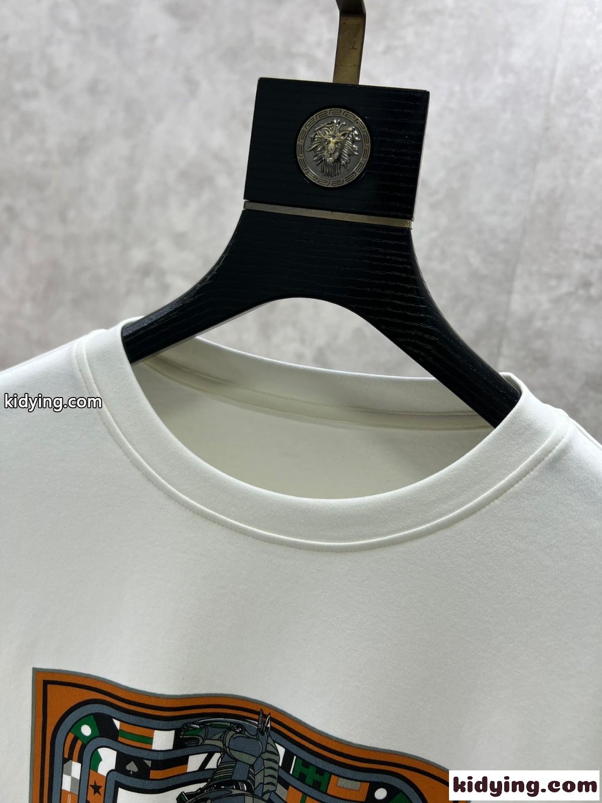 ベーシック プリント クルーネック 長袖Tシャツ エルメス Tシャツ コピー ホワイト-2