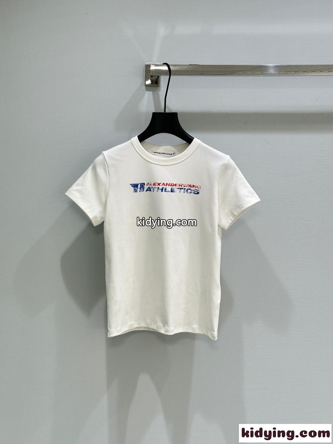 合わせやすい ロゴ クルーネック 半袖Tシャツ アレキサンダーワング Tシャツ コピー-4