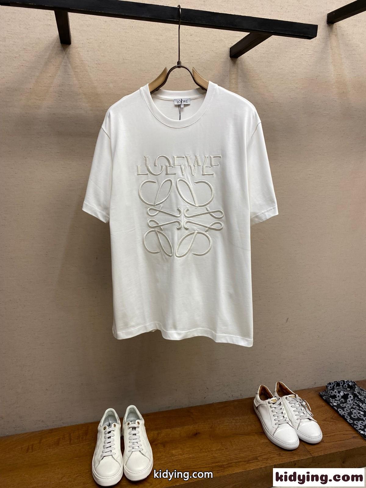 人気 カジュアル 刺繍入り 半袖Tシャツ ロエベ Tシャツ コピー ホワイト-1