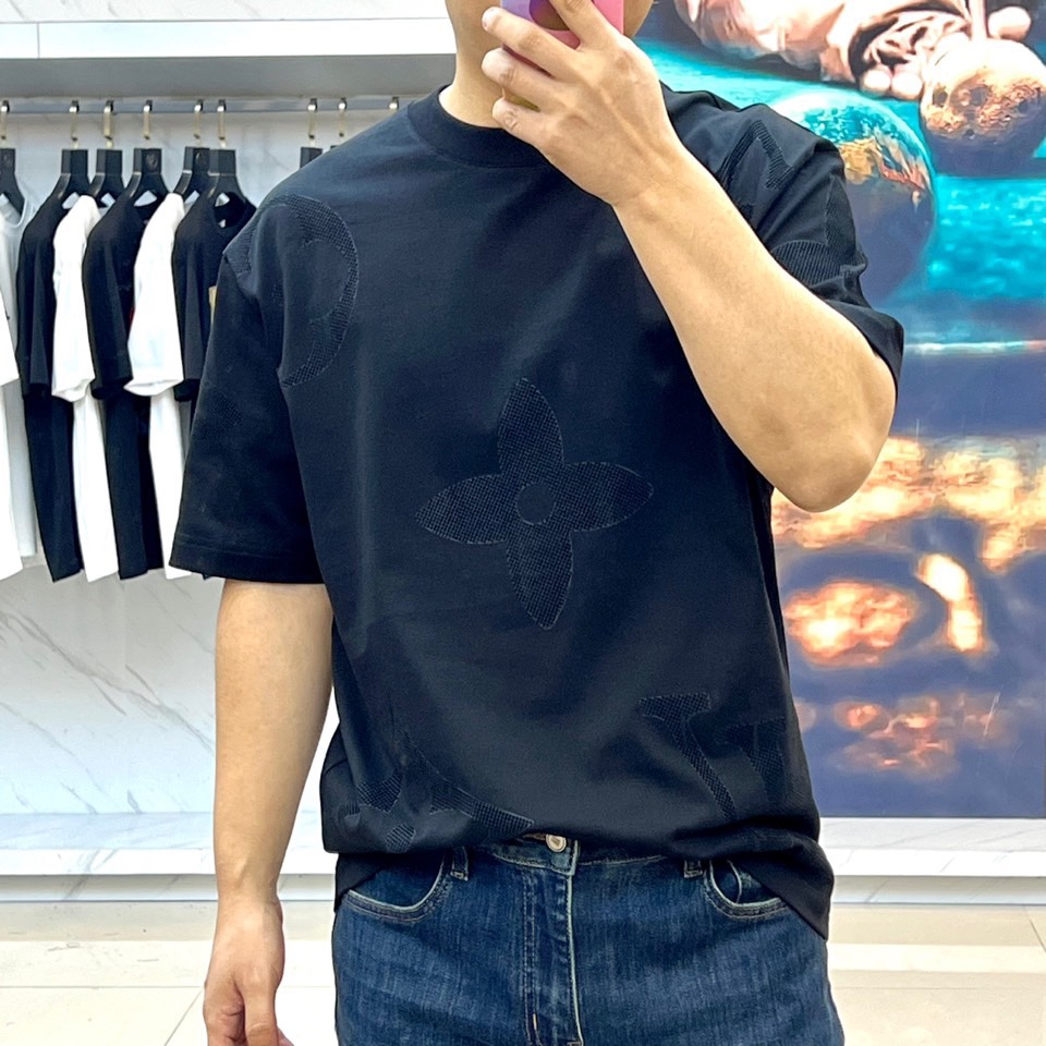 ルイ・ヴィトン Tシャツ コピー 定番 カジュアル ロゴ 半袖Tシャツ ブラック-2