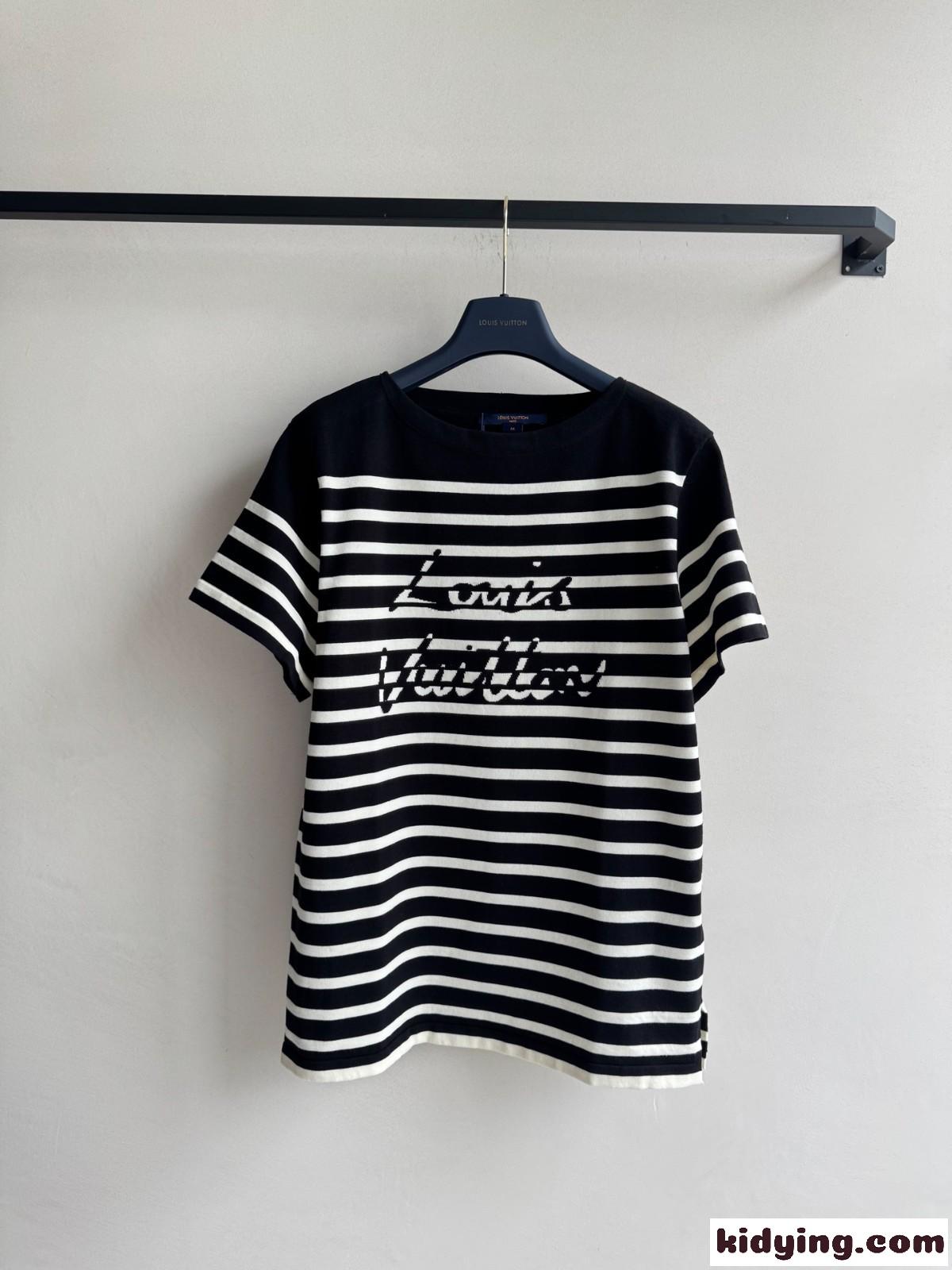 シグネチャー ストライプ ニットトップ ルイ・ヴィトン Tシャツ コピー ブラック-0