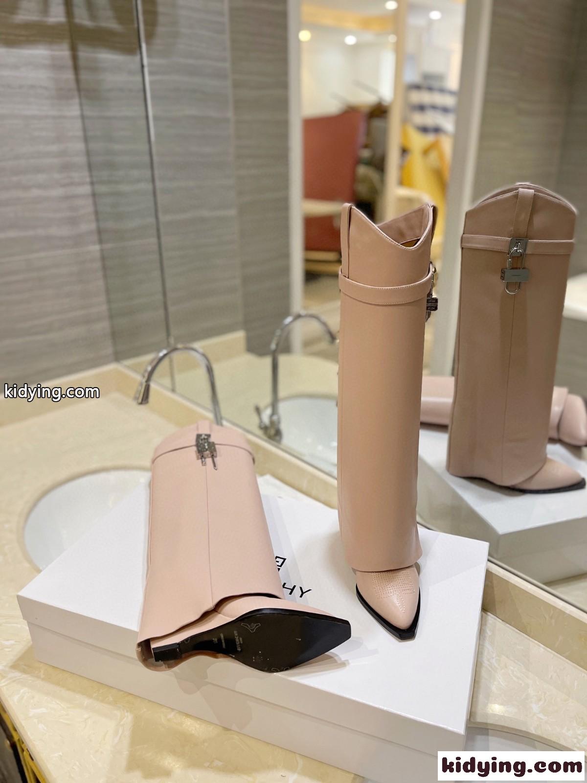 シャークロック カウボーイ ブーツ レザー ジバンシィ ブーツ スーパーコピー ピンク-2