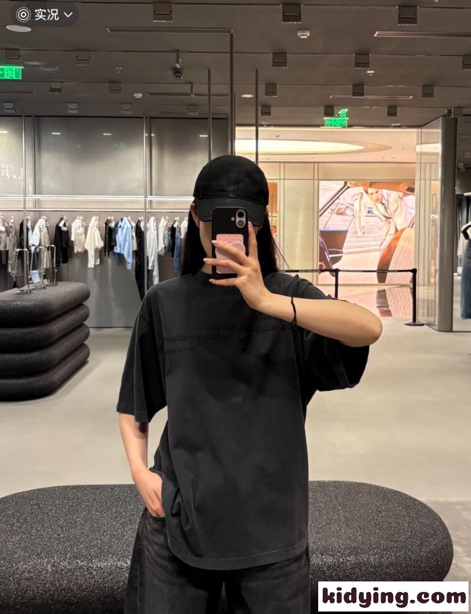 ユニセックス ロゴ入り 半袖Tシャツ アレキサンダーワング Tシャツ コピー ダークグレー-4