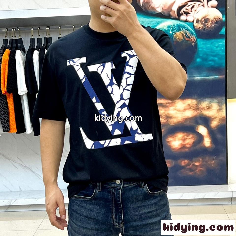 ショートスリーブコットンクルーネック ルイ・ヴィトン Tシャツ コピー ブラック-2