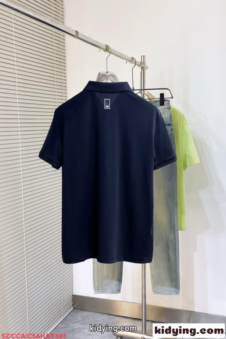 洗練された カジュアル ロゴ ポロシャツ アルマーニ Tシャツ 偽物 ネイビー-2