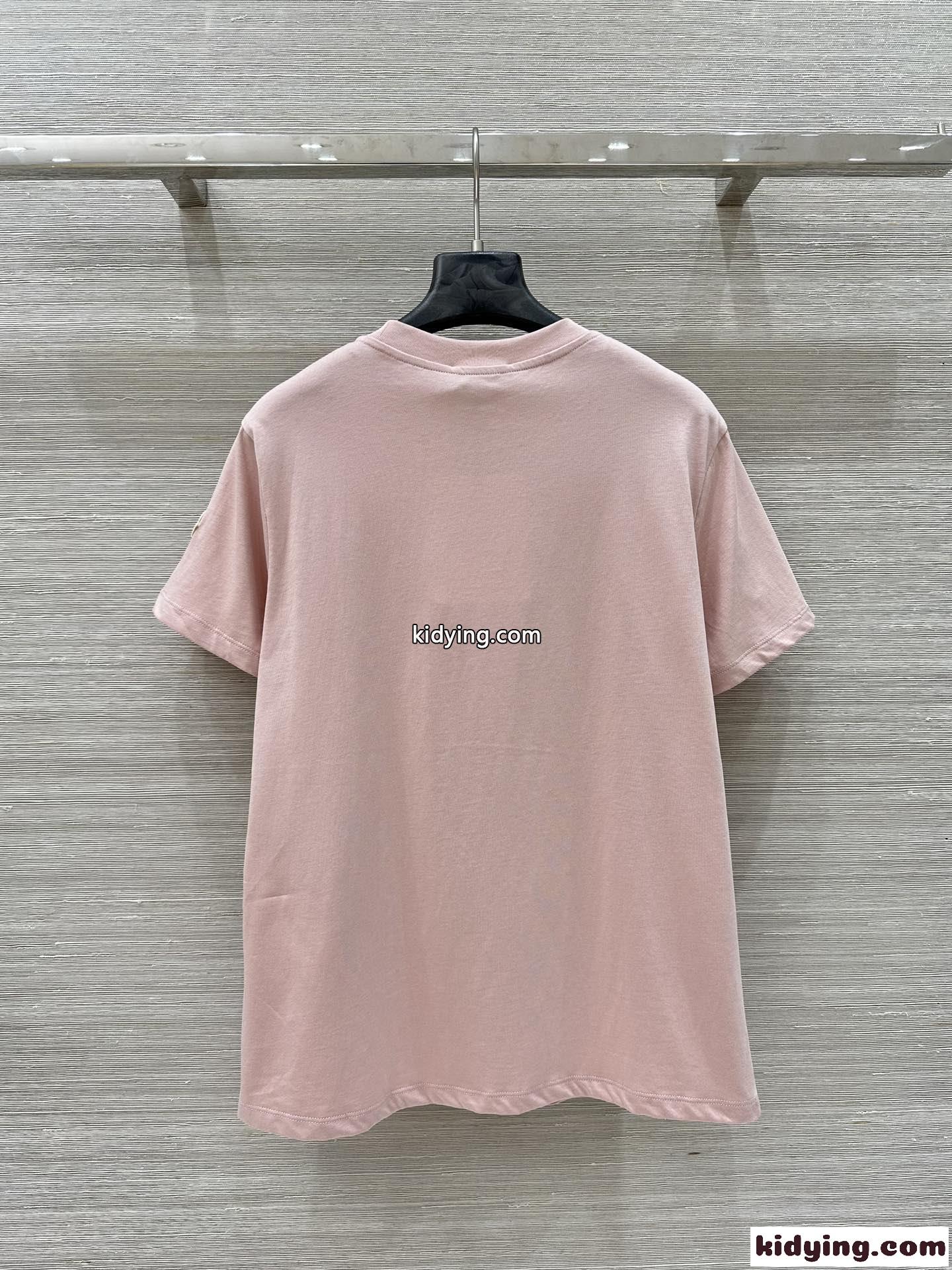 シンプル ロゴ入り コットン 半袖Tシャツ モンクレール Tシャツ コピー ピンク-4
