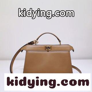 フェンディバッグ 買取価格 Iconic Peekaboo I See U水平デザインの手袋 ミルクブラウンの革の材質,両側に古典的なツイストロックが飾られている コピー-0