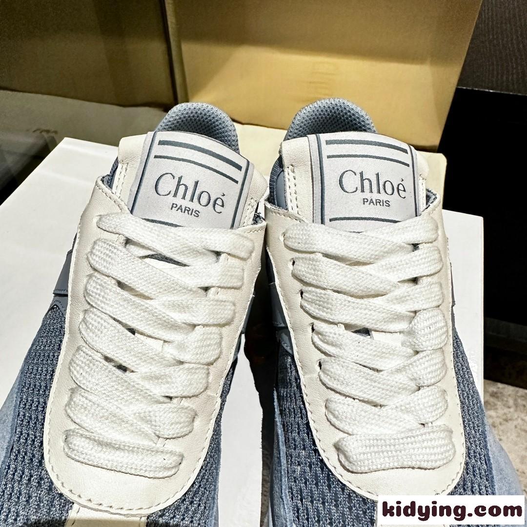 クロエ スニーカー スーパーコピー メッシュ&レザー CHLOÉ KICK スニーカー ライトブルー-4