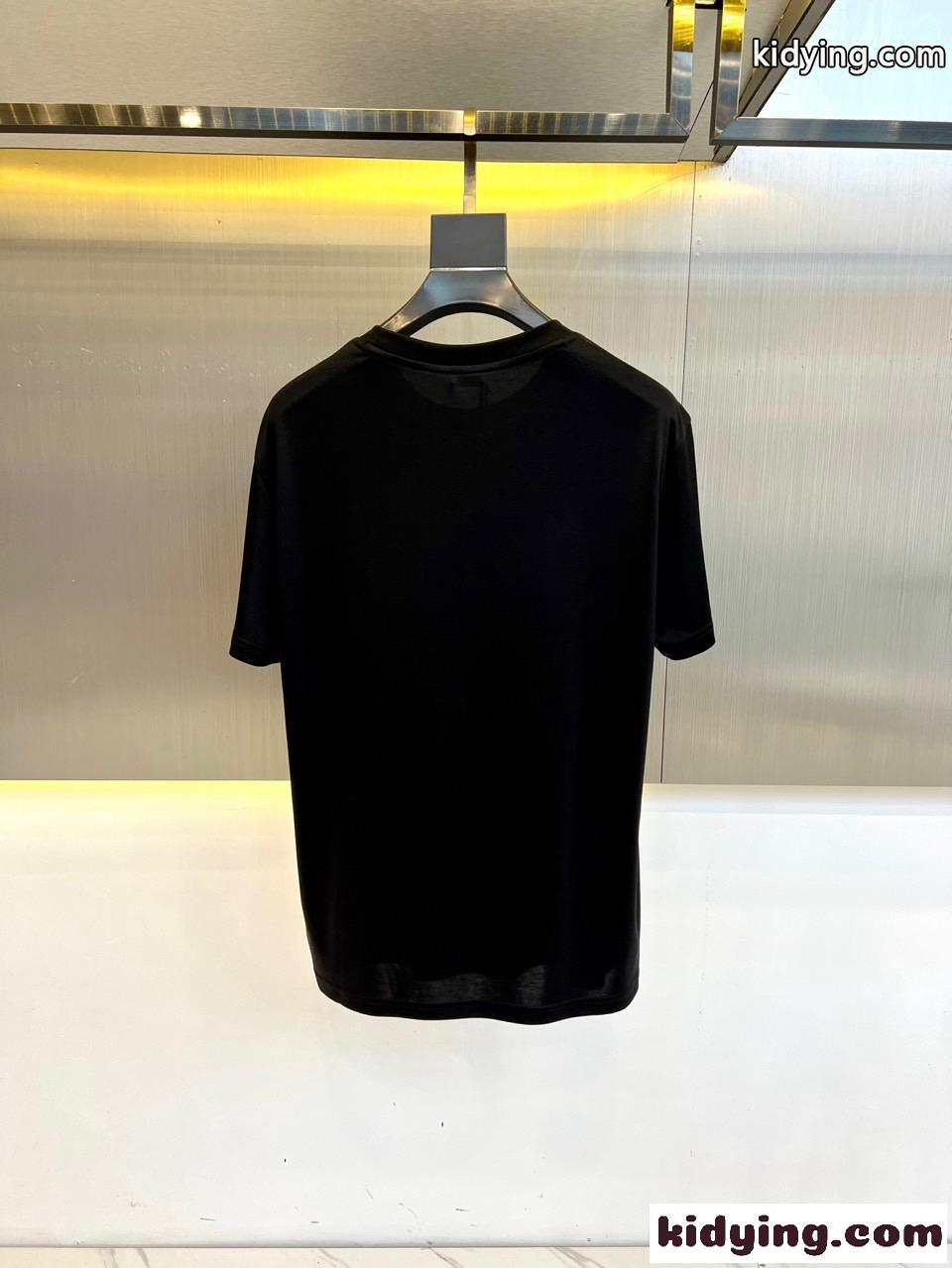 シンプル ロゴ 半袖Tシャツ エルメネジルド・ゼニア Tシャツ コピー クルーネック ブラック-3