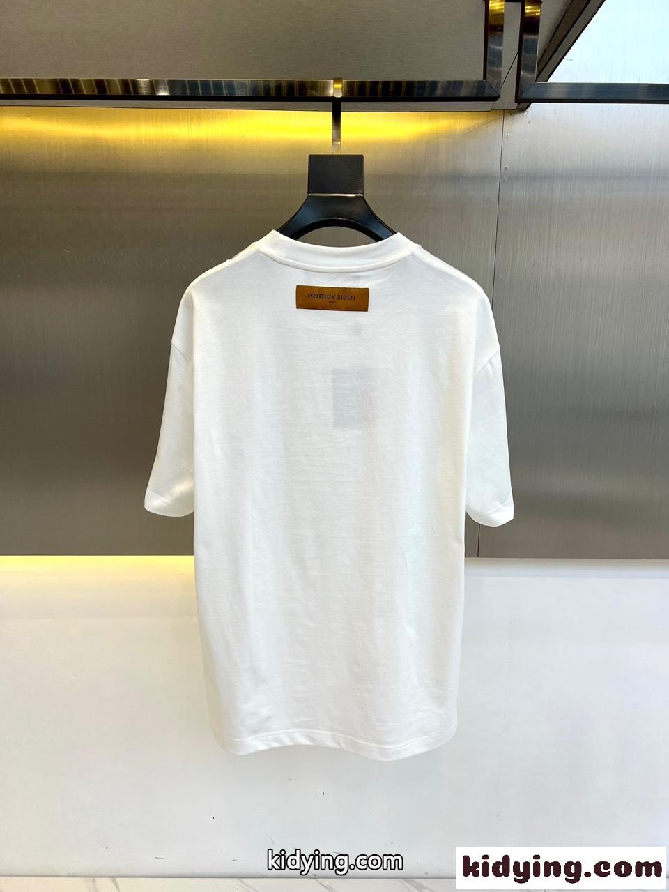 カジュアル ロゴプリント 半袖Tシャツ ルイ・ヴィトン Tシャツ コピー コットン ホワイト-4