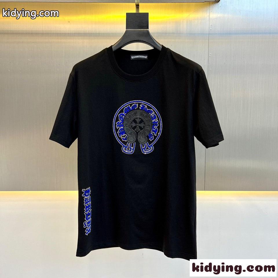 おしゃれ カジュアル クルーネック ロゴ クロムハーツ Tシャツ コピー コットン ブラック-0