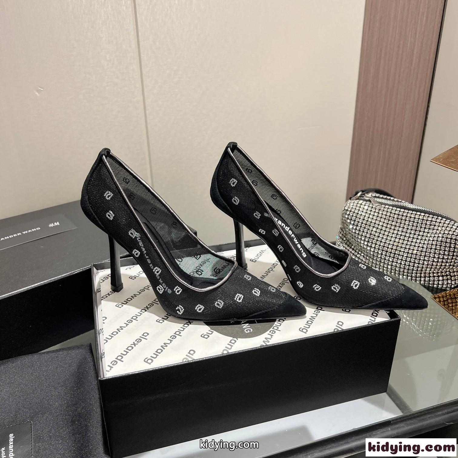 アレキサンダーワング パンプス コピー Delphine メッシュパンプス クリスタル装飾付き ブラック-2