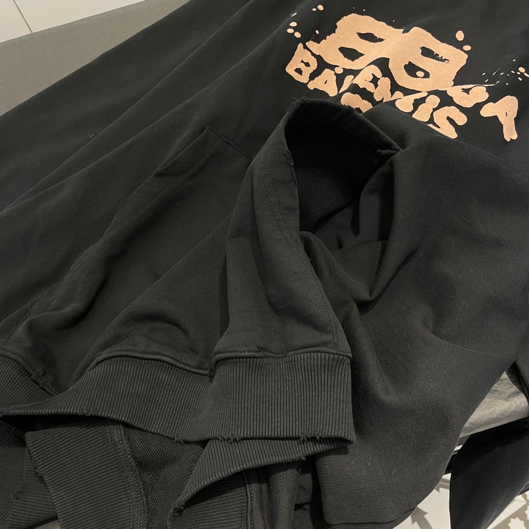 カジュアル バレンシアガ HAND DRAWN BB ICON HOODIE ラージフィット コピー ブラック-3
