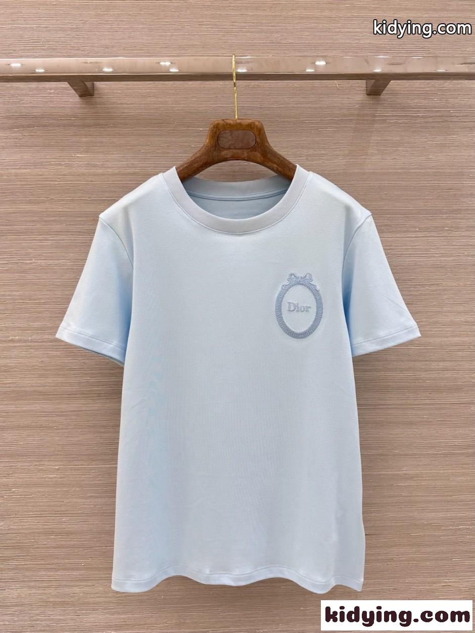Dior Médaillon エンブロイダリー 半袖Tシャツ クリスチャン・ディオール Tシャツ コピー ライトブルー-0