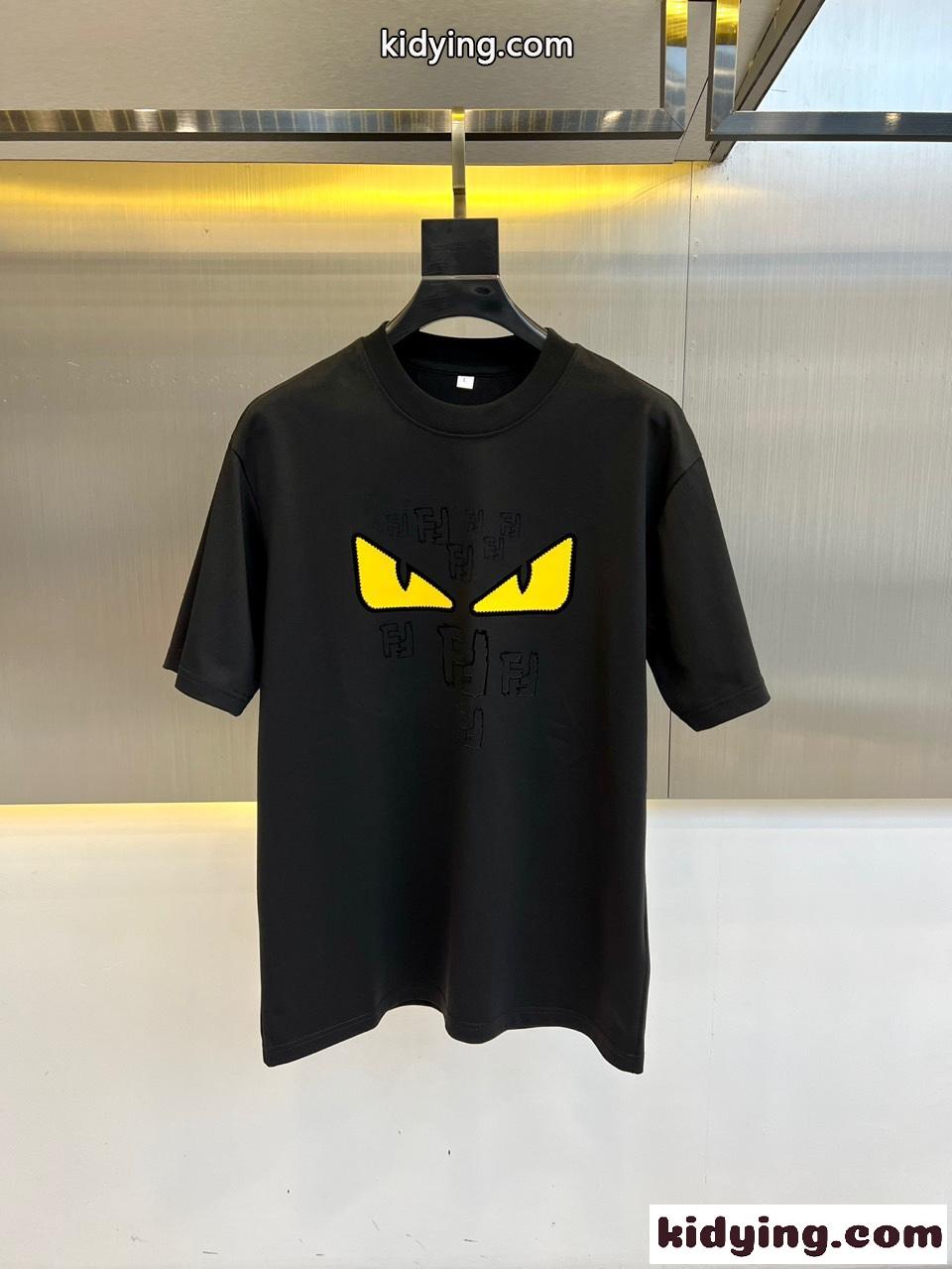 フェンディ Tシャツ 偽物 カジュアル プリント コットン 半袖Tシャツ ブラック-0