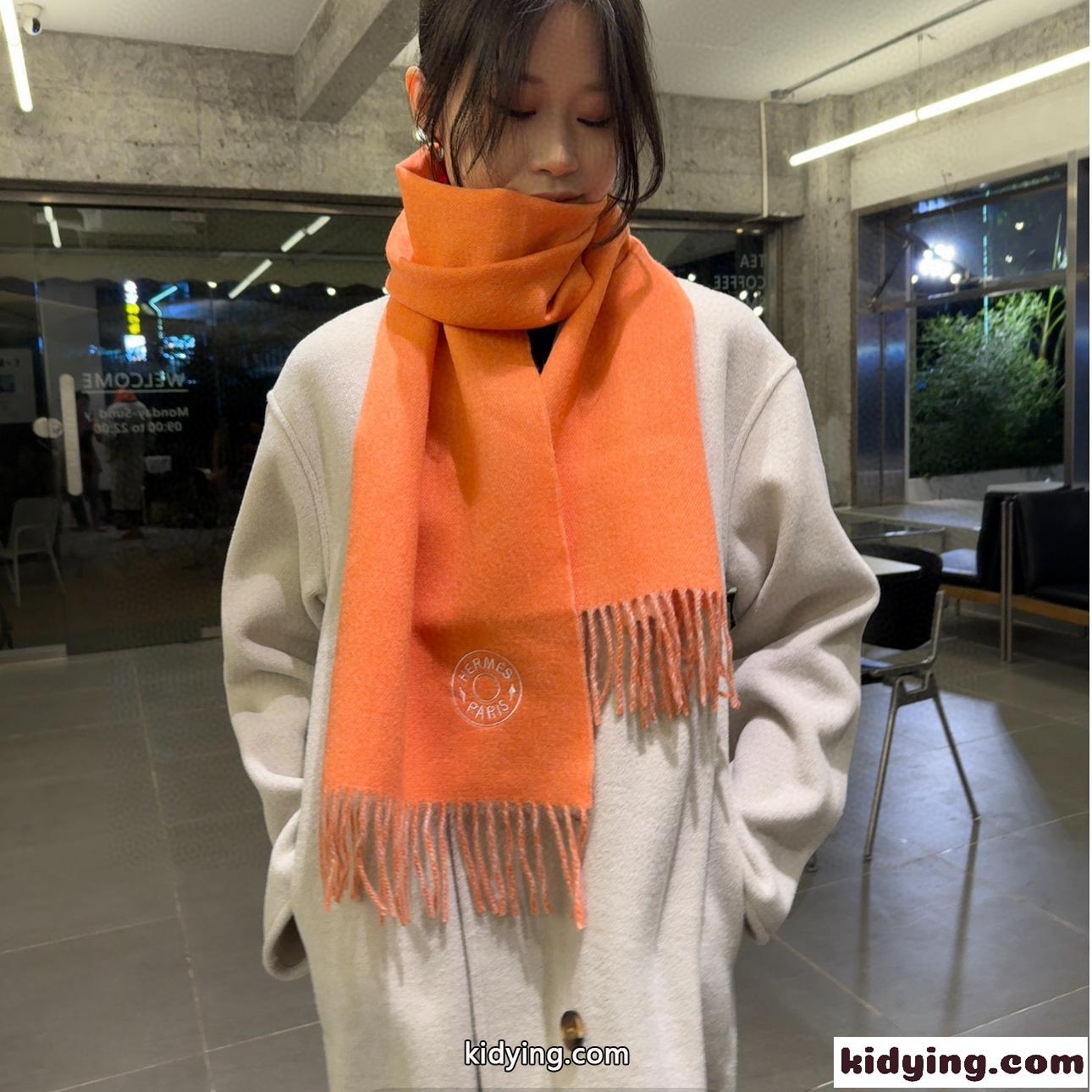 シンプル 上品 カシミヤ マフラー エルメス スカーフ コピー オレンジ-0