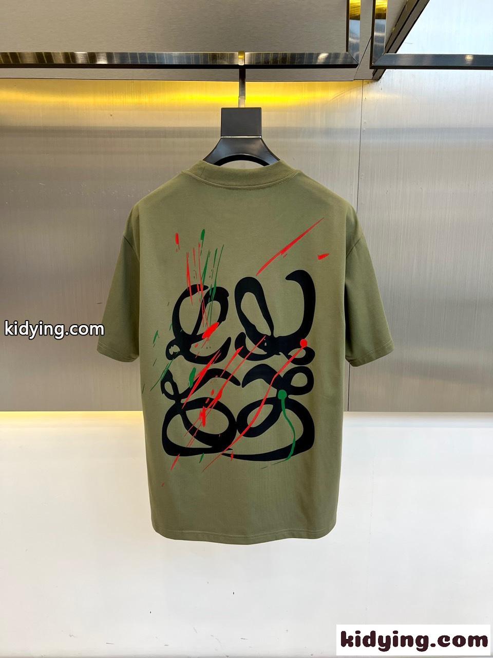 ロエベ Tシャツ 偽物 バックプリント クルーネック 半袖Tシャツ グリーン-4