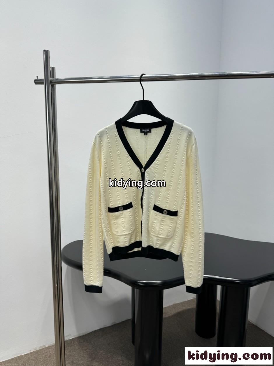 バイカラー Vネック カーディガン シャネル ニット コピー アイボリー-0
