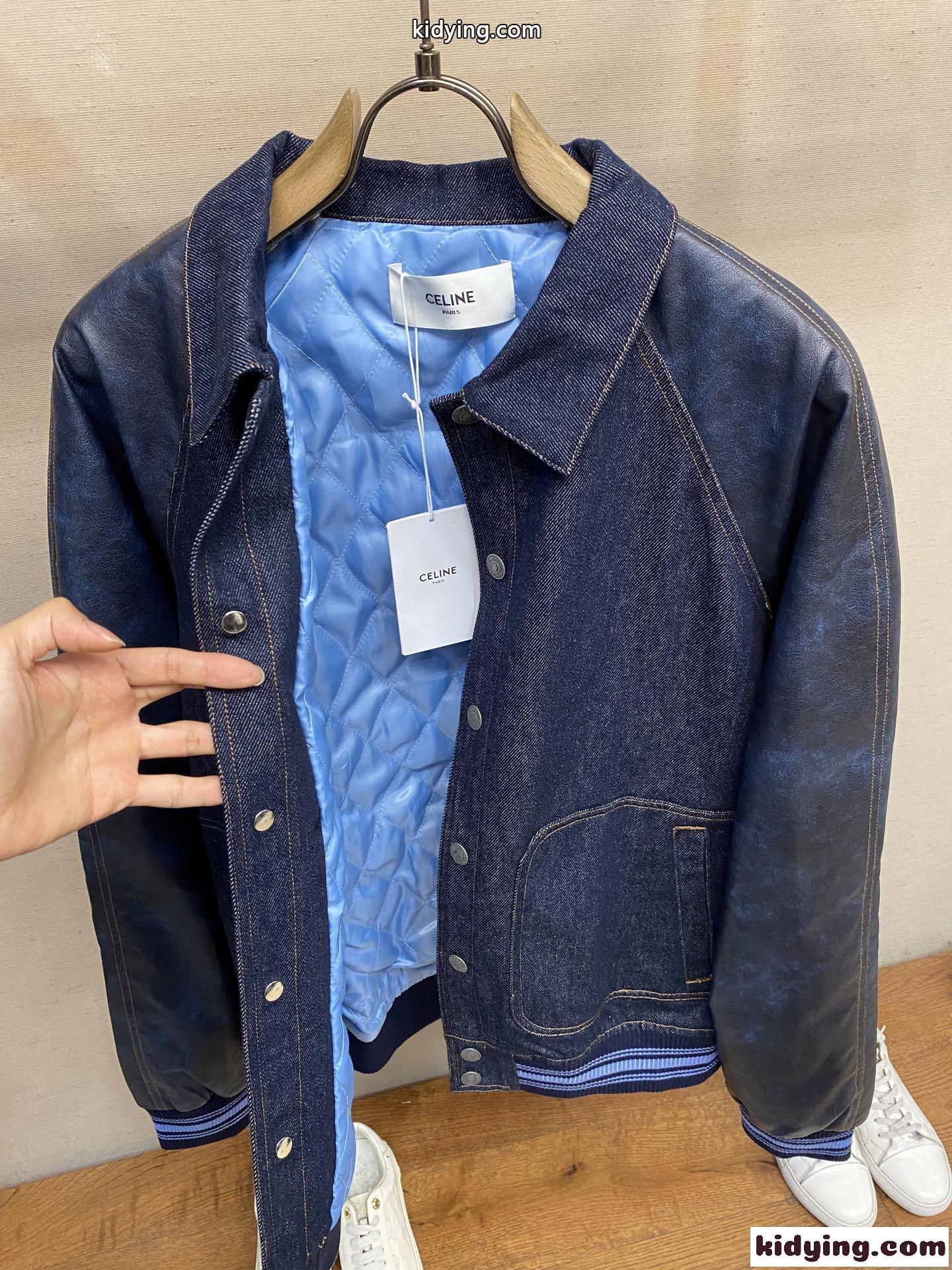 カジュアル 上品 デニム×レザー ブルゾン セリーヌ ジャケット 偽物-4