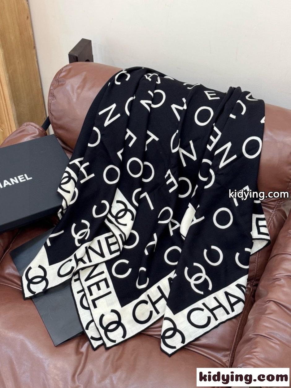 シャネル スカーフ コピー シルク＆カシミヤ ロゴ ストール 135cm-1