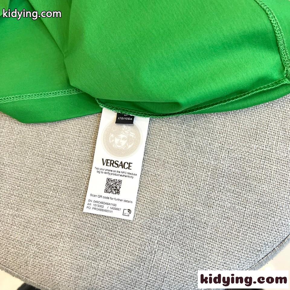 カジュアル ロゴ クルーネック 半袖Tシャツ ヴェルサーチェ Tシャツ 偽物 グリーン-4