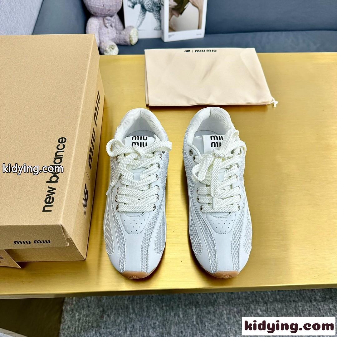 大人気 Miu Miu x New Balance メッシュ&レザー ローカットスニーカー スーパーコピー ホワイト-2