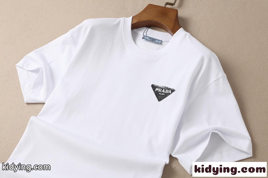 おしゃれ 人気 プリント クールネック プラダ Tシャツ コピー 半袖 メンズ カジュアル 着心地いい ホワイト ブラック-3