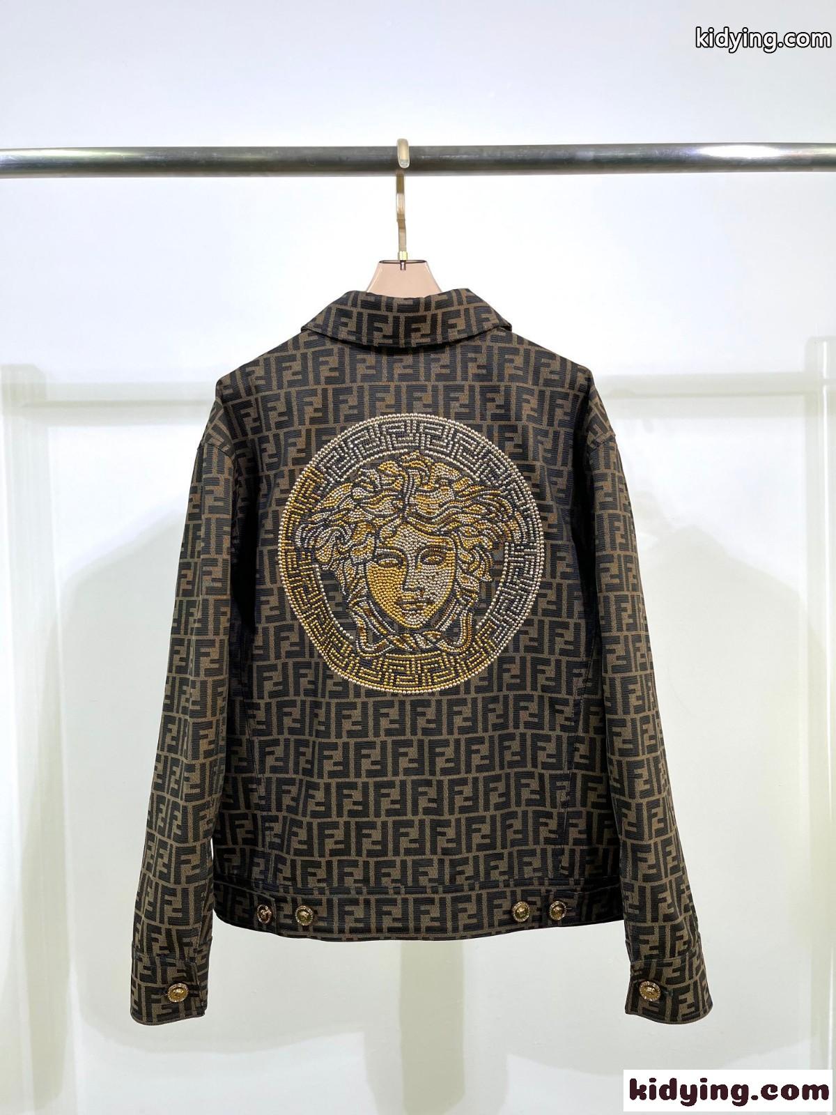FENDI×VERSACE モノグラム ジャカード ブレザー フェンディ ジャケット コピー 長袖 お洒落-1